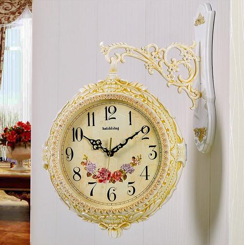 新品欧式双面挂钟客厅创意韩版田园静音时钟大号个性装饰双面钟表
